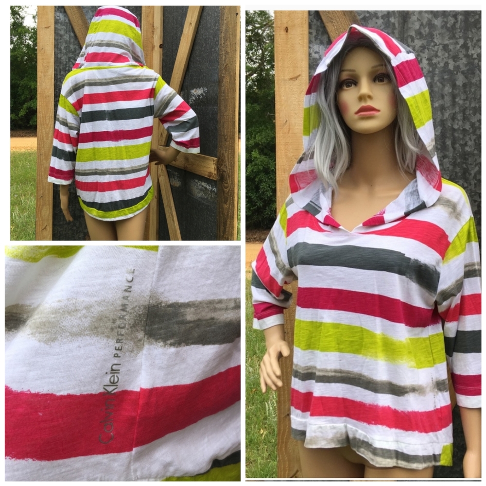 Calvin Klein XS Perform Quick Dry Stripe Top NWOT